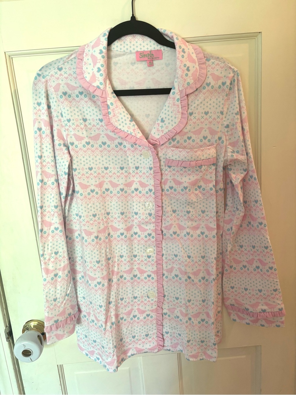 SleepIn 100% Cotton Pajama Set Pink blue ruffle XS long sleeve & pants